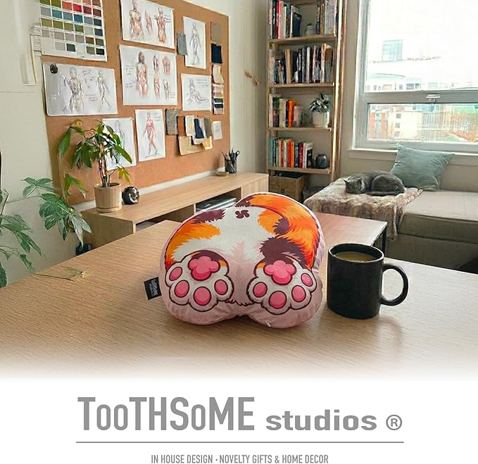 Toothsome Studios Calico Cat Shape Butt Pillow, Polyester Cotton Stuffed Throw, Novelty Animal Design, Multi-Color, 12 Inches (Calico)
