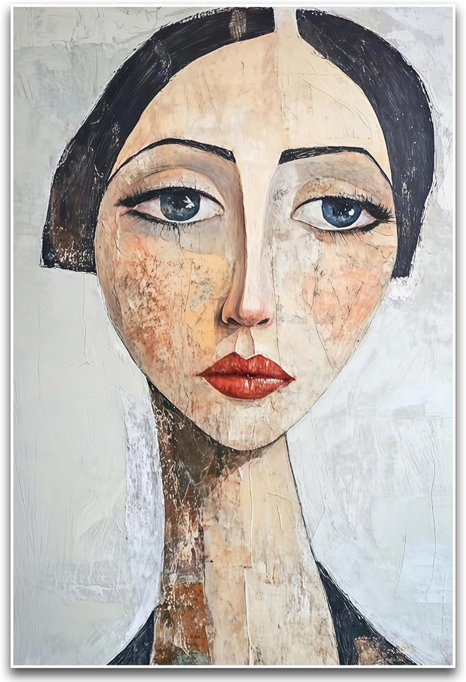 ZHBJSM Modern Art Portrait Wall Art Vintage Textured Elegant Abstract Earthy Tone Distressed Texture Home Living Room Bedroom Sophisticated Artistic Interior Decor Statement Piece 16x24 Inch Unframed