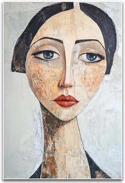 ZHBJSM Modern Art Portrait Wall Art Vintage Textured Elegant Abstract Earthy Tone Distressed Texture Home Living Room Bedroom Sophisticated Artistic Interior Decor Statement Piece 16x24 Inch Unframed