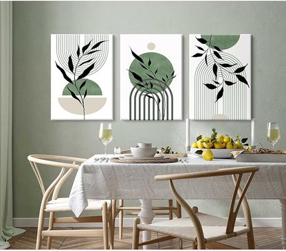 Mid Century Modern Wall Art Set of 3 Sage Green Canvas Wall Art Boho Prints Green Wall Decor Black Beige Abstract Wall Art Picture Mid Century Painting for Home Bedroom 16x24 Inch Wrapped Canvas