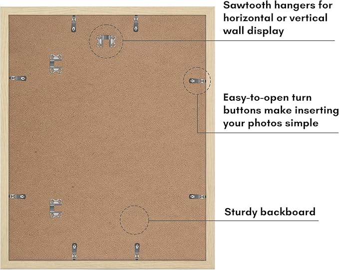 Americanflat 16x20 Picture Frame with Polished Plexiglass - Set of 5 - Use as 11x14 Frame with Mat or Display 16x20 Photo Without Mat - Galleria Collection - Picture Frames for Wall - Natural Oak