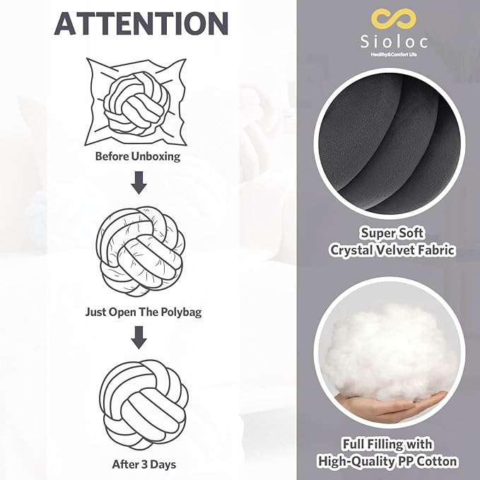 Sioloc Soft Knot Ball Pillows,Round Throw Pillow Cushion Home Decoration Plush Pillow,Throw Knotted Pillow Handmade Round Plush Pillow（10.6inches,Dark Grey）