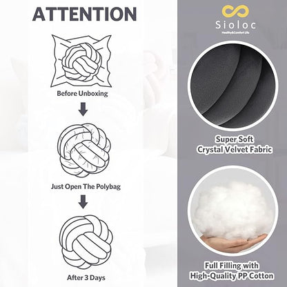 Sioloc Soft Knot Ball Pillows,Round Throw Pillow Cushion Home Decoration Plush Pillow,Throw Knotted Pillow Handmade Round Plush Pillow（7.8inches,Dark Grey）