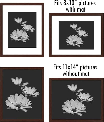Americanflat 11x14 Picture Frame with Polished Plexiglass - Set of 5 - Use as 8x10 Frame with Mat or Display 11x14 Photo Without Mat - Galleria Collection - Picture Frames for Wall Display - Mahogany