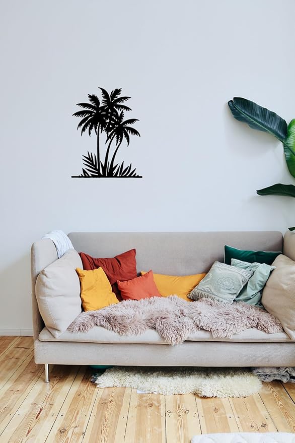 Benziso Palm Tree Metal Wall Art Tropical plants Wall Decor Beach Theme Wall Sculptures Coastal Wall Hanging for Bathroom Living Room Indoor Outdoor (Black)