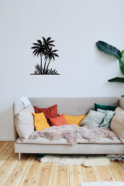 Benziso Palm Tree Metal Wall Art Tropical plants Wall Decor Beach Theme Wall Sculptures Coastal Wall Hanging for Bathroom Living Room Indoor Outdoor (Black)