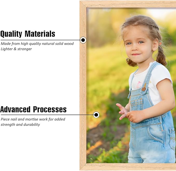 ATOBART 8x10 OAK Natural Wood Photo Frame,6 Pack Picture Frames Real Glass front Wall Hanging Gallery for Wall and Tabletop Display,set of 6