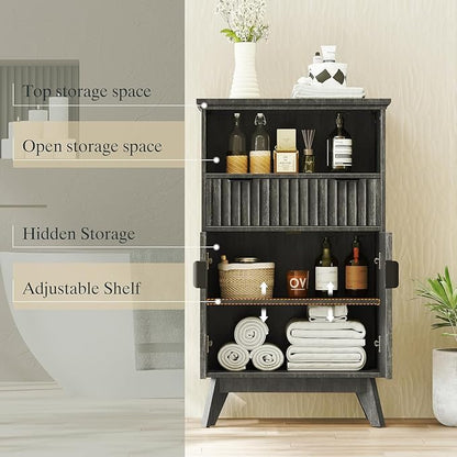 Fatmok Buffet Cabinet with Storage Set od 3, 40" Modern Fluted Coffee Bar Cabinet with Drawer & Open Shelf, Wood Buffet Sideboard Console Table for Entryway, Kitchen, Living Room (Black)