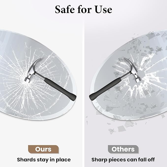 24 Inch Round Mirror for Wall Decor, Frameless Beveled Circle Mirror with Solid Backing, Small Round Bathroom Mirror for Vanity, Entryway & Bedroom, Flush Mount