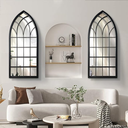 WAMIRRO Farmhouse Window Mirror,Arched Black Mantel Mirror,Cathedral Wall Mirrors with Window Pane for Entryway/Fireplace/Living Room/Hallway 20"X46"