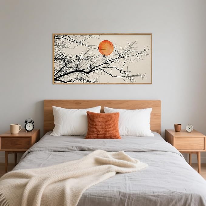 Large Vintage Tree Branch Framed Canvas Wall Art Set, Retro Tree Drawing Wall Decor, Nature Botanical Wall Painting, Neutral Landscape Art Print for Living Room, Bedroom, Office - 20"X40"x1