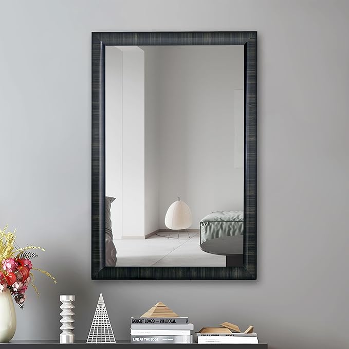 Black Framed Bathroom Mirror, 20x30 Inch Rectangle Mirrors with Tempered Glass for Bathroom Bedroom or Entryway, Vertical & Horizontal Hanging