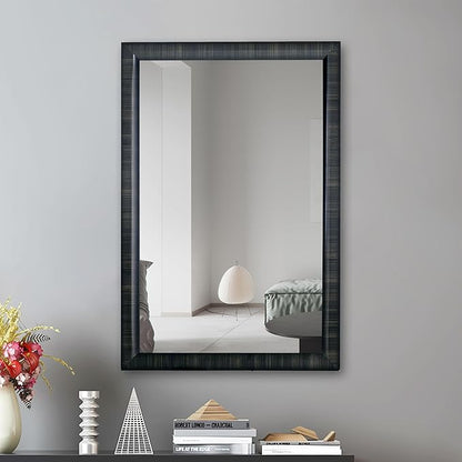 Black Framed Bathroom Mirror, 20x30 Inch Rectangle Mirrors with Tempered Glass for Bathroom Bedroom or Entryway, Vertical & Horizontal Hanging