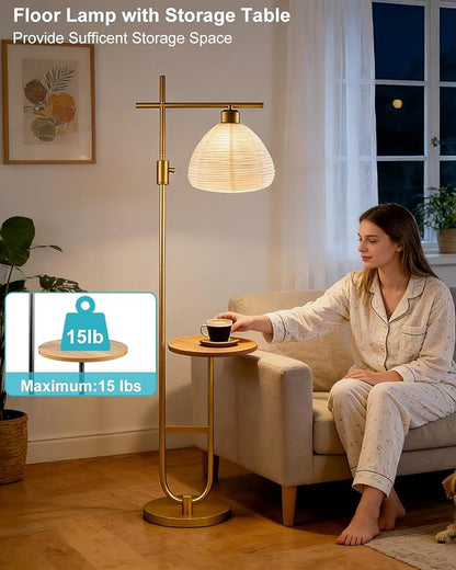 Lightdot Gold Floor Lamp with Table, Modern Standing Lamp Rotary Switch with Shelves, Dimmable Brass Tall Lamps Mid Century Corner Floor Lamp for Living Room, Bedroom, Study, Office - E26 Bulb, 3000K