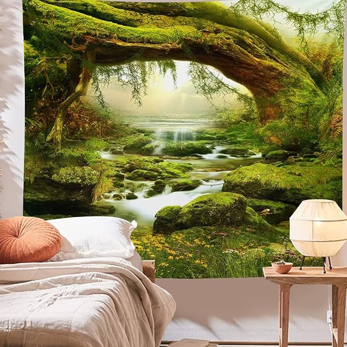 Llamazing Forest Landscape Natural Tapestry - Home Decor for Living Room Bedroom - Magic Curtain (Sunlight&Creek, 90.5''L70.8''W) XGXL
