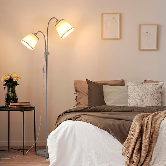 Floor Lamp, Industrial Metal Floor Lamps for Living Room with Adjustable Bendable 2 in 1 Reading Table Lamps for Living Room Bedroom Office (W2+Linen)