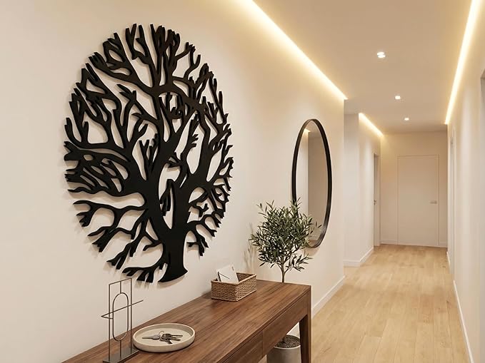 Vailla Tree Ring Wall Art Wall Art 3D Wooden Wall Decor Round Wood Wall Hanging Sculpture Modern Home Decoration Textured Sculptures for Living Room Bedroom Office Dinnig Room Family Tree Decor