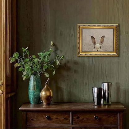 YD&YZY Gold Framed Vintage Wall Art Canvas Easter Bunny Wall Decor Rustic Easter Rabbit Décor Prints Cute Animal Painting Picture Print for Bedroom Kids Room Bathroom 8x10 inch Small Framed