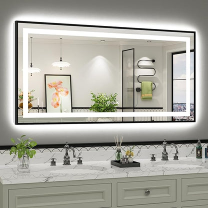 60x30 Inch LED Bathroom Mirror with Black Frame, Backlit & Front Lit, Anti-Fog Lighted Bathroom Vanity Mirror for Wall, Memory Function, Dimmable, HD Tempered Glass, Shatter-Proof