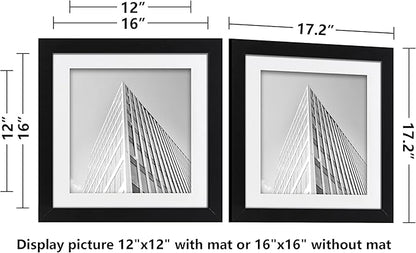 ELSKER&HOME 16x16 Picture Frame Black 3 Pack, Square Picture Frame Display Photo 12x12 with Mat or 16 x 16 Without Mat, Horizontal and Vertical Wall Mounting