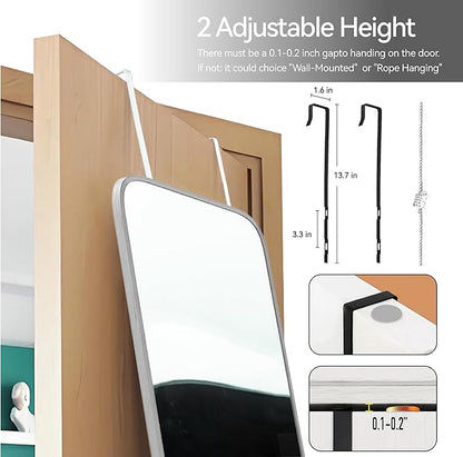 SCWF-GZ 57x20 Door Hanging Full Length Mirror, Floor Stand (Height 5.7ft just Body in1.3ft) Wall Mounted Metal Frame Rectangle Dressing Mirrors for Bedroom Room 57 inch Silver