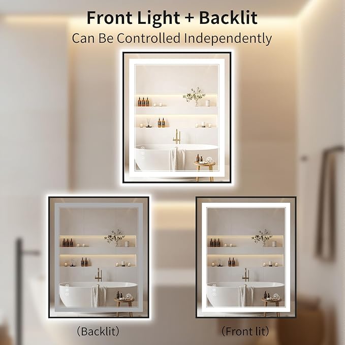 30"x36" LED Bathroom Mirror with Lights, Front & Backlit, Anti-Fog, Dimmable, 3 Color Temperature, CRI 90+, LED Mirror for Bathroom with Premium Full Aluminum Frame, Touch Control with Memory