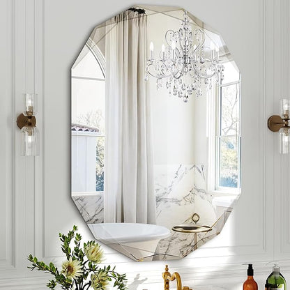 40x30 Inch Beveled Oval Bathroom Mirror, Frameless Copper-Free Silver Mirror, Modern Vanity Mirror, Decorative Wall Mirrors Over Sink for Restroom, Bedroom, Living Room, Bathroom, Entryway