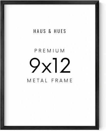 HAUS AND HUES 9x12 Black Metal Picture Frame - Features Premium Aluminum & Hanging Hardware, Shatterproof Plexiglass - Ideal for Home, Room, Office (9x12 in, Black, Set of 1)