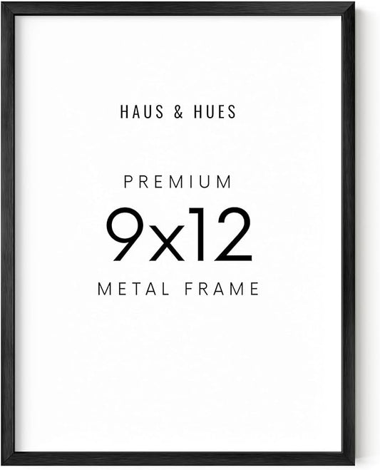 HAUS AND HUES 9x12 Black Metal Picture Frame - Features Premium Aluminum & Hanging Hardware, Shatterproof Plexiglass - Ideal for Home, Room, Office (9x12 in, Black, Set of 1)