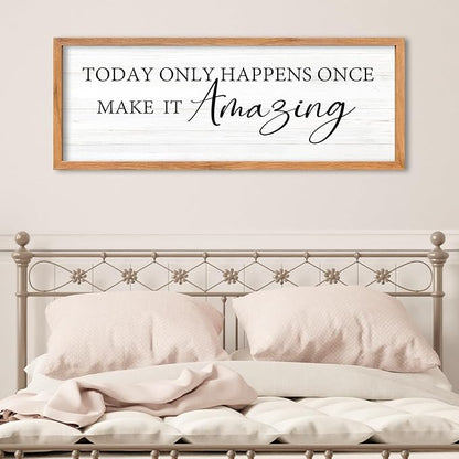 AuraPeak Today Only Happens Once Make It Amazing Inspirationa Quotes Wall Decor Frame Rustic Vintage Home Living Room Wall Art Hanging (Wood 40"×15")