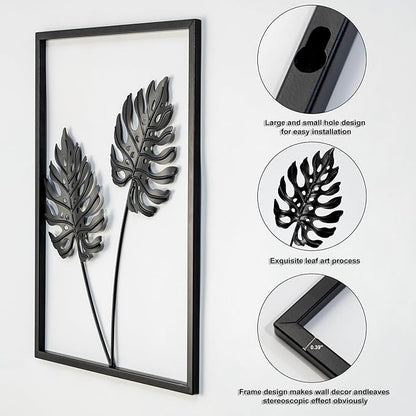 QXSXKJ Black Metal Wall Decor Framed, Minimalist Abstract Black Line Art DéCor, 3d Modern Metal Wall Art, 4 Piece Home Art for Living Room Bedroom Bathroom
