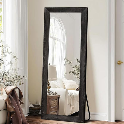 Full Length Mirror 65"x24" - Beveled Edge Rustic Black Dressing Mirror, Solid Wood Frame, Wall Mounted or Standing for Bedroom, Entryway, Living Room
