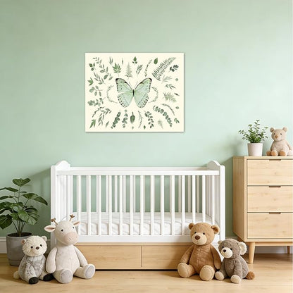 LB Sage Green Butterfly Wall Art Watercolor Eucalyptus Leaves Botanical Canvas Wall Art Green Plant Leaf Wall Decor for Living Room Bedroom Bathroom Framed Ready to Hang 12L x 16W Inch