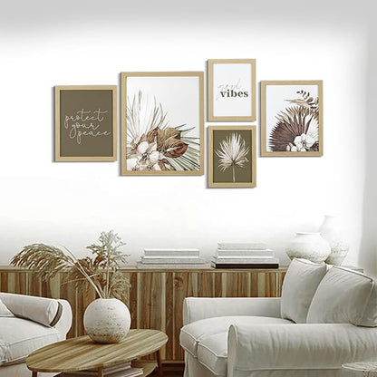 ArtbyHannah Gallery Wall Frame Set, 5 Piece Neutral Picture Frames Collage Set with Art Prints for Stairway Living Room Wall Decor, Multi-Size 11''x14'' 8''x10'' 6''x8''