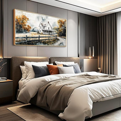 QIYILEXWART Wood Framed Large Wall Decor For Living Room Canvas Wall Art For Office Wall Decoration For Bedroom White Hut Painting Farmhouse Watercolour Picture Home Decor Artworks Ready To Hang