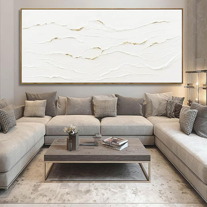 WINKAILIN Minimalist White and Gold Textured Canvas Wall Art Modern Abstract Line Artwork for Living Room Bedroom Office Neutral Home Decor 40x88 Inch