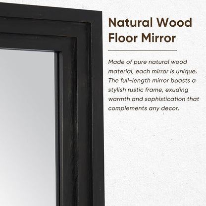 Full Length Mirror, 81"x41" Wooden Mirror Full Length with Stand Wood Floor Mirror, Oversized Stand Up Mirrors Large Wall Mirrors, Wall Mounted Mirrors, Rect Wood Style, Black