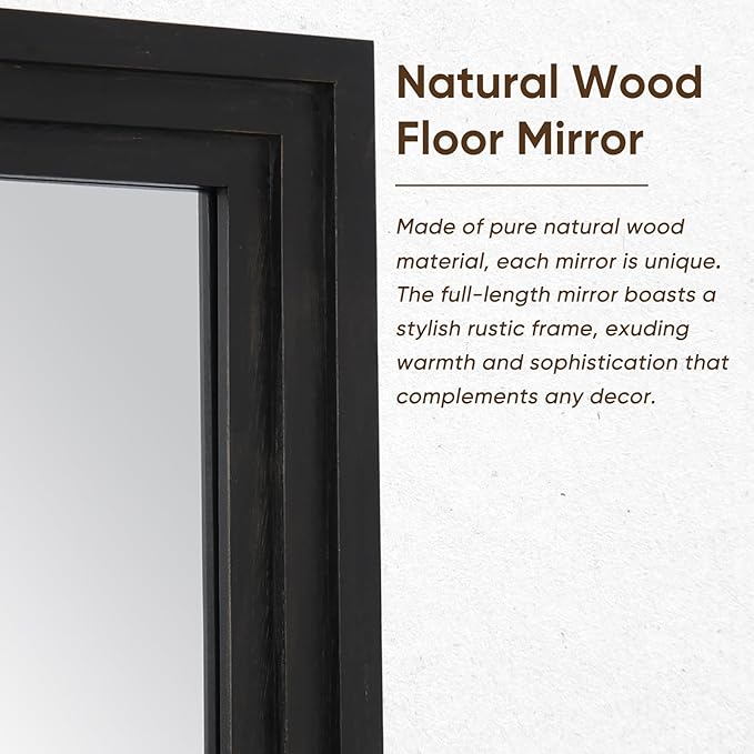 Full Length Mirror, 76"x34" Wooden Mirror Full Length with Stand Wood Floor Mirror, Oversized Stand Up Mirrors Large Wall Mirrors, Wall Mounted Mirrors, Rect Wood Style, Black