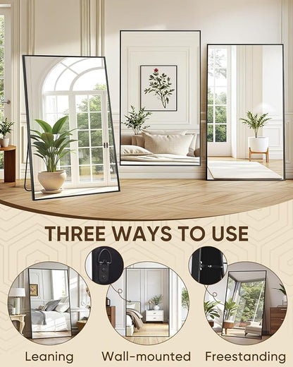 Antok Full Length Mirror, 76"x44" Floor Mirror, Floor Standing Freestanding Full Body Mirror with Stand for Bedroom, Hanging Mounted for Living Room Cloakroom, Black