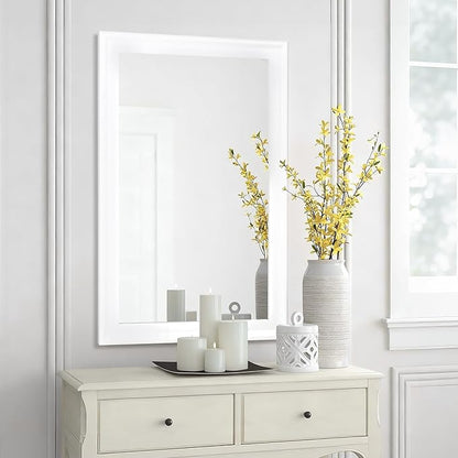 Tanmicoshomy White Bathroom Mirror 20x30 Inch, Wood Wall Mirrors with Tempered Glass for Bathroom Living Room Bedroom or Hallway