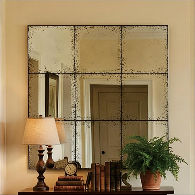 whitebeach Window Pane Black Mirror,Farmhouse Wall Mirror,Mantel Mirror for Fireplace/Entryway/Hallway/Living Room,36"X 36"