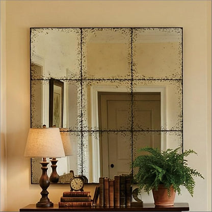 whitebeach Window Pane Black Mirror,Farmhouse Wall Mirror,Mantel Mirror for Fireplace/Entryway/Hallway/Living Room,36"X 36"