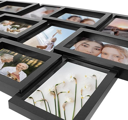 J.M.Deco Collage Picture Frames for Wall Decor, 18-Opening Reunion Family Friends Picture Frame Set, 4 x 6 Photo Frames for Living Room, Bedroom, Gallery Wall Hanging, Black