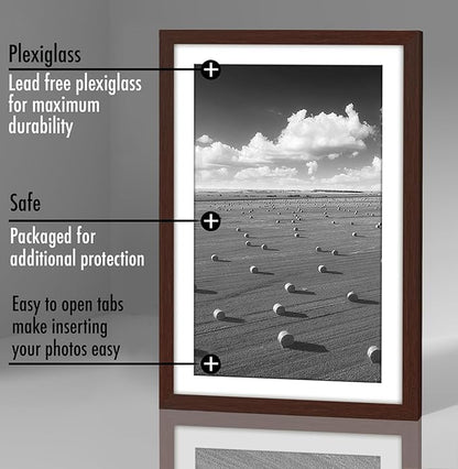 Americanflat 11x17 Picture Frame with Polished Plexiglass - Set of 5 - Use as 9x15 Frame with Mat or Display 11x17 Photo Without Mat - Galleria Collection - Picture Frames for Wall Display - Mahogany