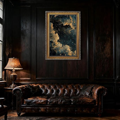 Balsuka Moody Celestial Wall Art Dark Academia Decor Maximalist Gothic Sky Poster Abstract Cloudy Night Aesthetic Canvas Print Vintage Astronomy Painting for Bedroom Library 24x36inch Vintage Framed