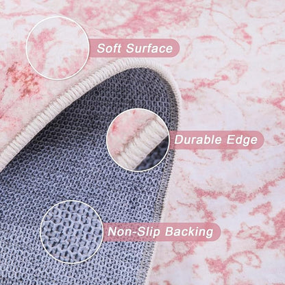 Sofrug 9x12 Area Rug - Vintage Honeycomb Non Slip Backing Area Rugs Pink Soft Faux Wool Carpet Foldable & Machine Washable Rugs for Living Room Bedroom Dining Room Home Office