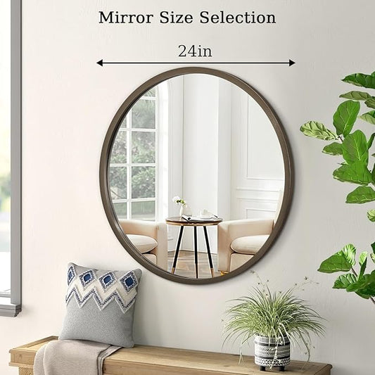 Wall Mirror Small Round Bathroom Mirror Metal Brushed Framed Rounded Corner Ative Hanging Mirror for Living Room Bedroom Entryway Farmhouse Caffee