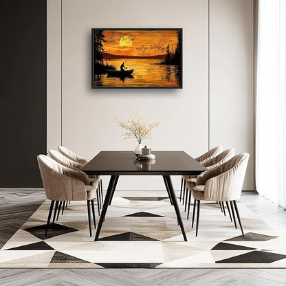 Fishing Large Wall Art for Living Room Farmhouse Give It to God and Go to Sleep Canvas Decor Rustic Fisherman Prints Painting Pictures Extra Large Farm Fish Sunset Framed Artwork for Bedroom 24"x36"