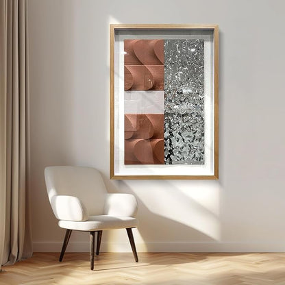 BrightA 3D Wood Wall Art Modern Style Sandstone Relief Painting Stainless Steel Water Ripple Painting Decorative Space Textural Art Office Wall Art 27.5"x39.4"