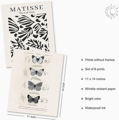 Habseligkeit Butterfly Master Wall Art Prints, Abstract Matisse Wall Art Exhibition Posters, Vintage Wall Art Prints, Retro Room Decor for Aesthetic Bedroom 11x14inch, Unframed